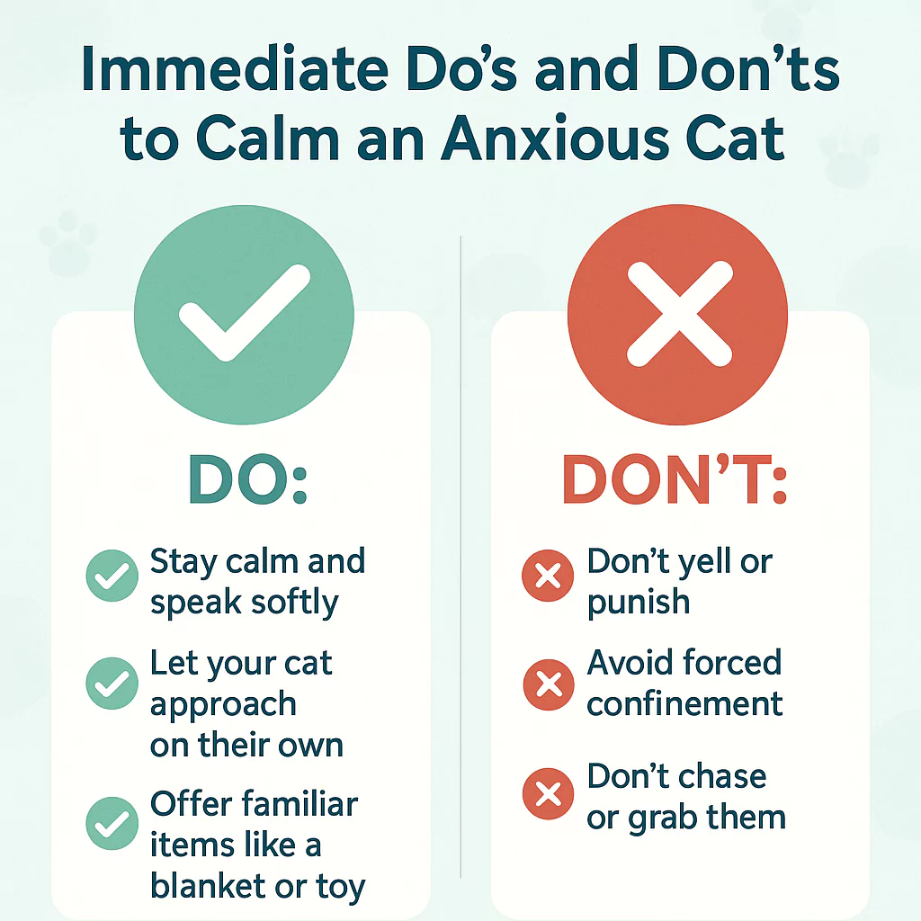 Do's and don'ts for calming anxious cats.