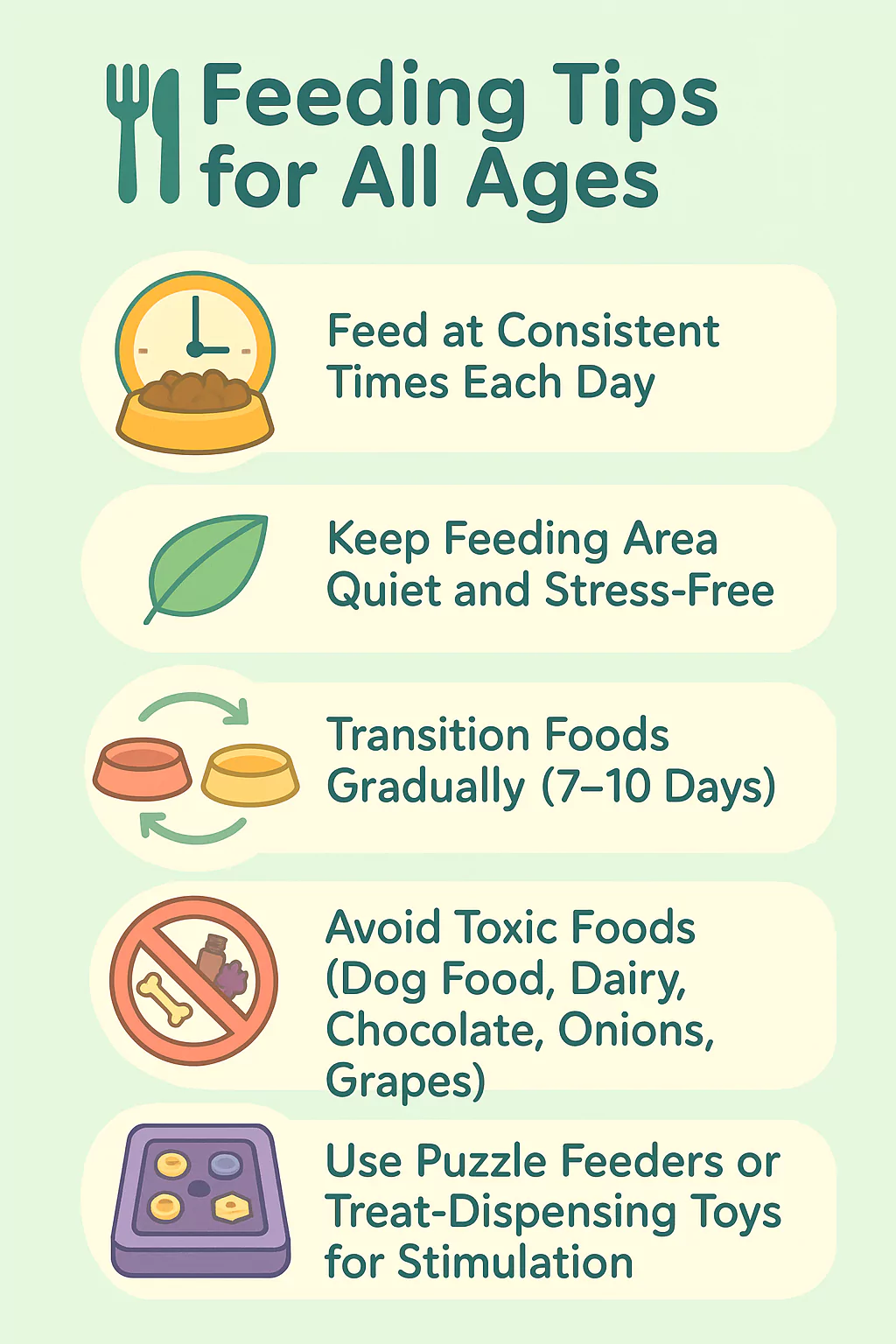 Infographic offering feeding tips for all cat ages, promoting a healthy cat feeding schedule.
